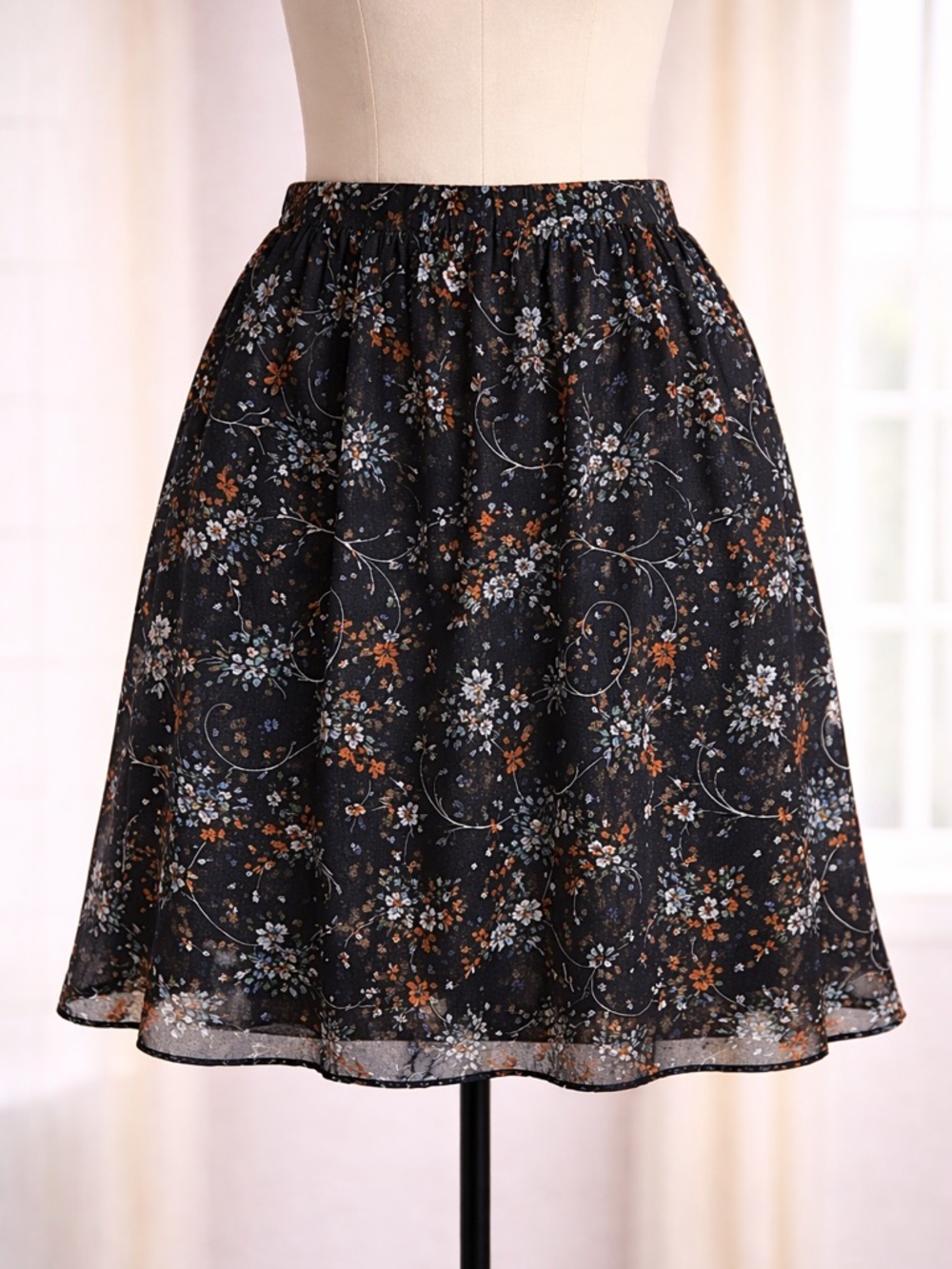 Mikarose NWT Black Floral Chiffon Skirt